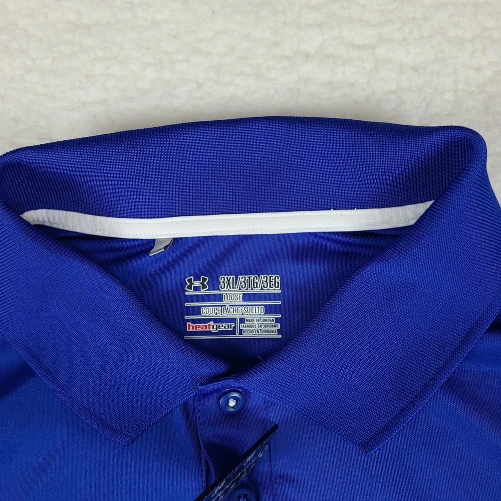 Under Armour Polo Shirt Mens 3XL Blue Loose Heatgear Performance Short Sleeve *
